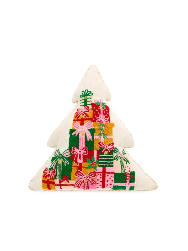Shiraleah Merry Gifts Tree Shaped Pillow
