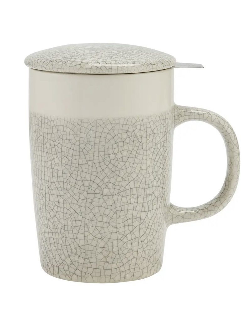 White Crackle Glaze, Tea Infuser Mug 16 oz