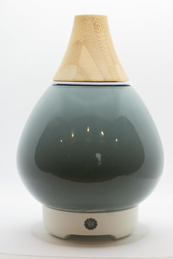 Green Glass Vase Diffuser, Wood Neck Green Glass Vase Diffuser, Wood Neck
