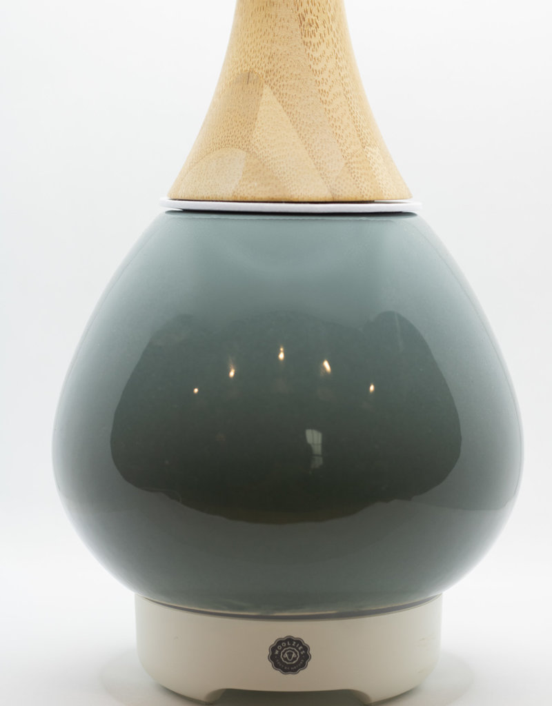 Green Glass Vase Diffuser, Wood Neck