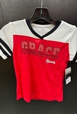 Colosseum Youth GRACE Sparkly SS V Neck Red/White