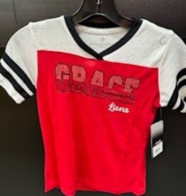 Colosseum Youth GRACE Sparkly SS V Neck Red/White