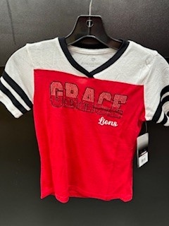 Colosseum Youth GRACE Sparkly SS V Neck Red/White
