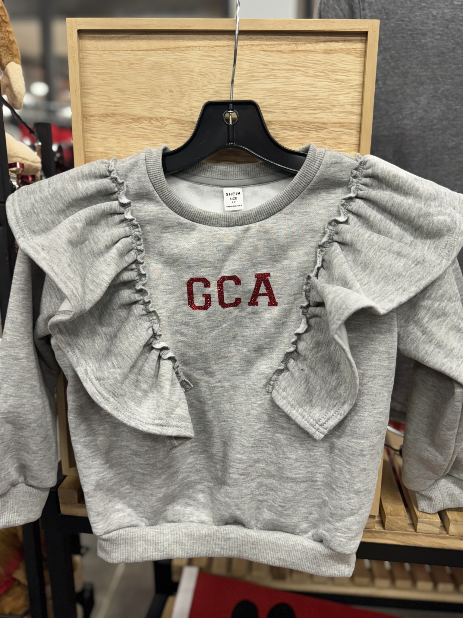 Girls Ruffle/Glitter Crewneck Sweatshirt Grey
