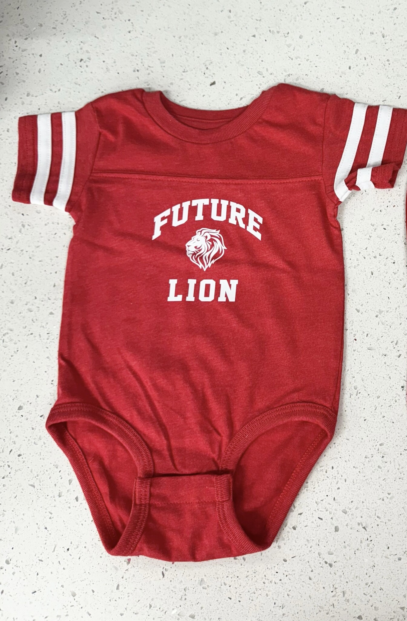 Rabbit Skins Future Lion  Striped Sleeve Red Onesie
