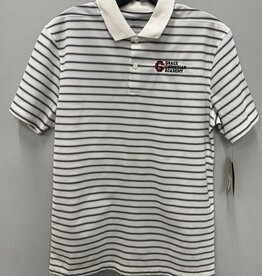 Nike Men's Grey/White Striped Banner Logo Dri Fit Polo