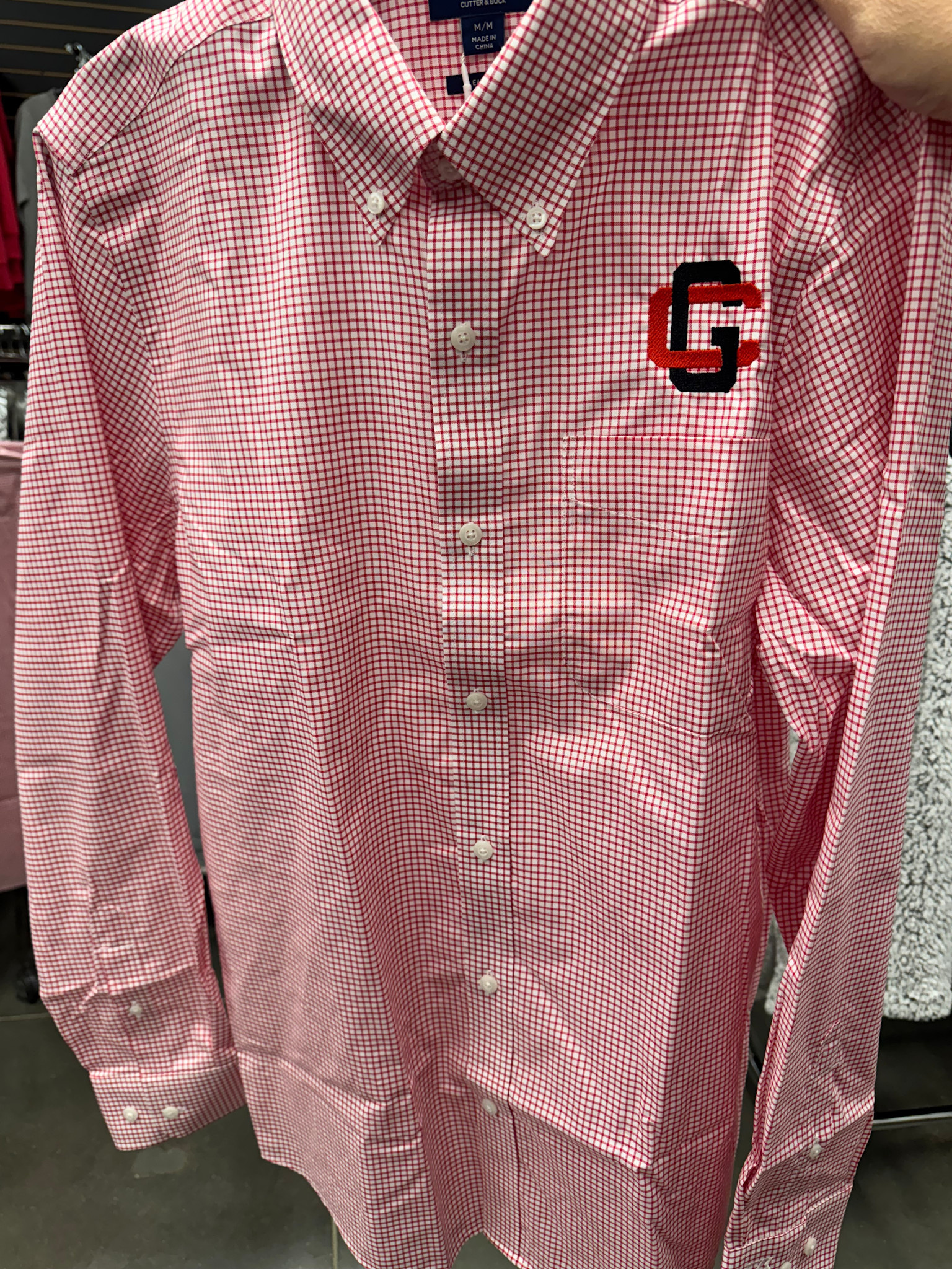 Cutter & Buck Men's Red/White Plaid Tailored Fit Button Down