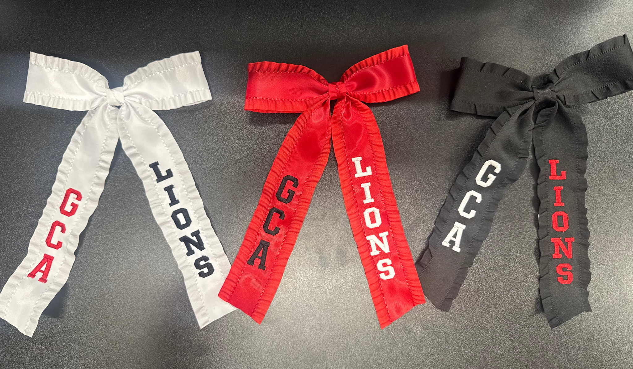 Youth/Adult GCA LIONS Embroidered Tassel Hair Ribbon Bows