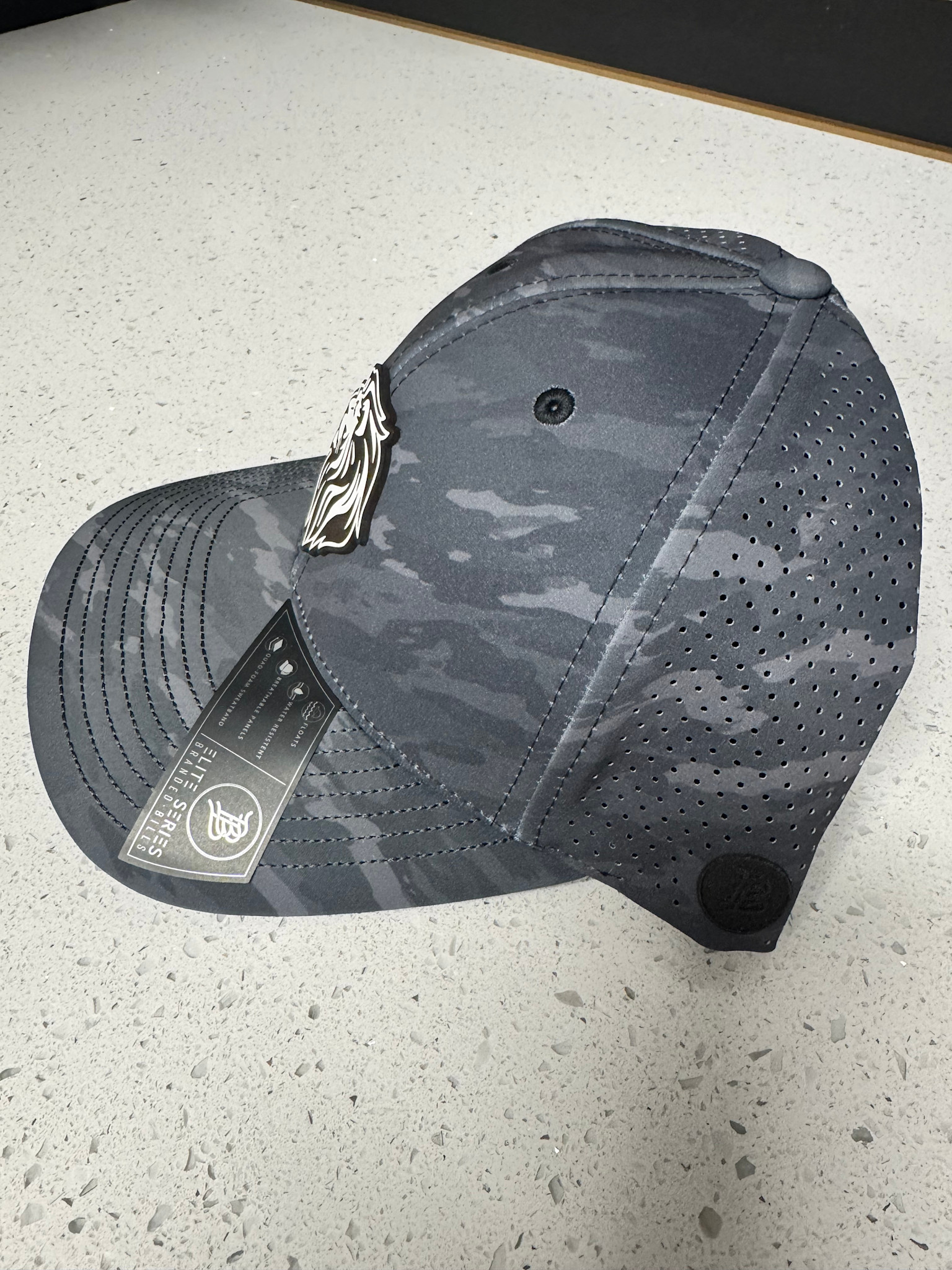 Branded Bills Adult Gray Camo Leather Patch Lion Hat
