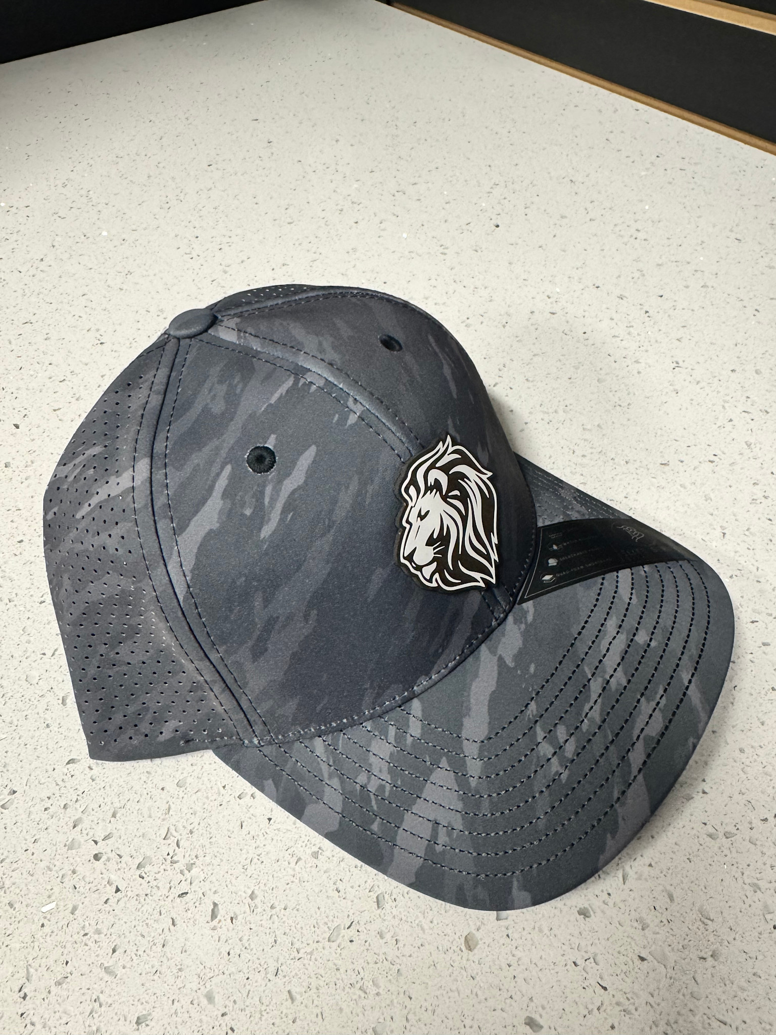 Branded Bills Adult Gray Camo Leather Patch Lion Hat