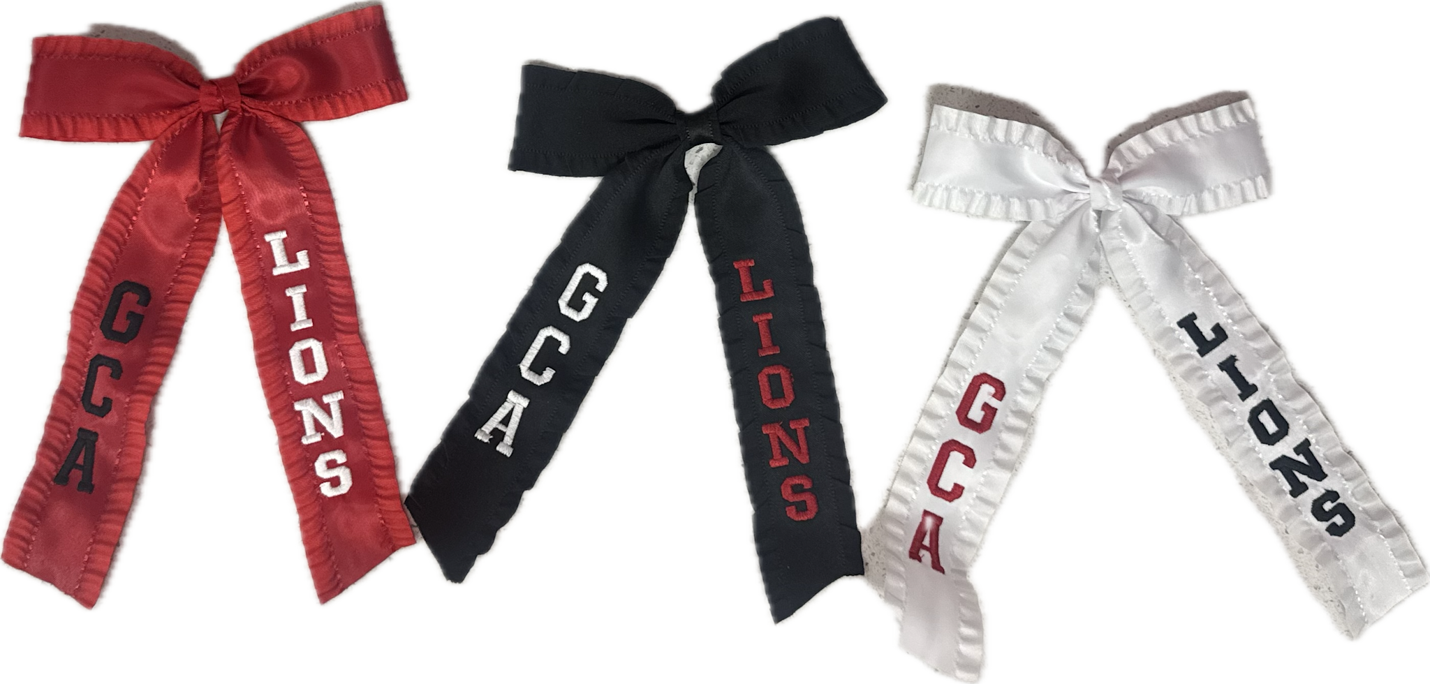 Youth/Adult GCA LIONS Embroidered Tassel Hair Ribbon Bows