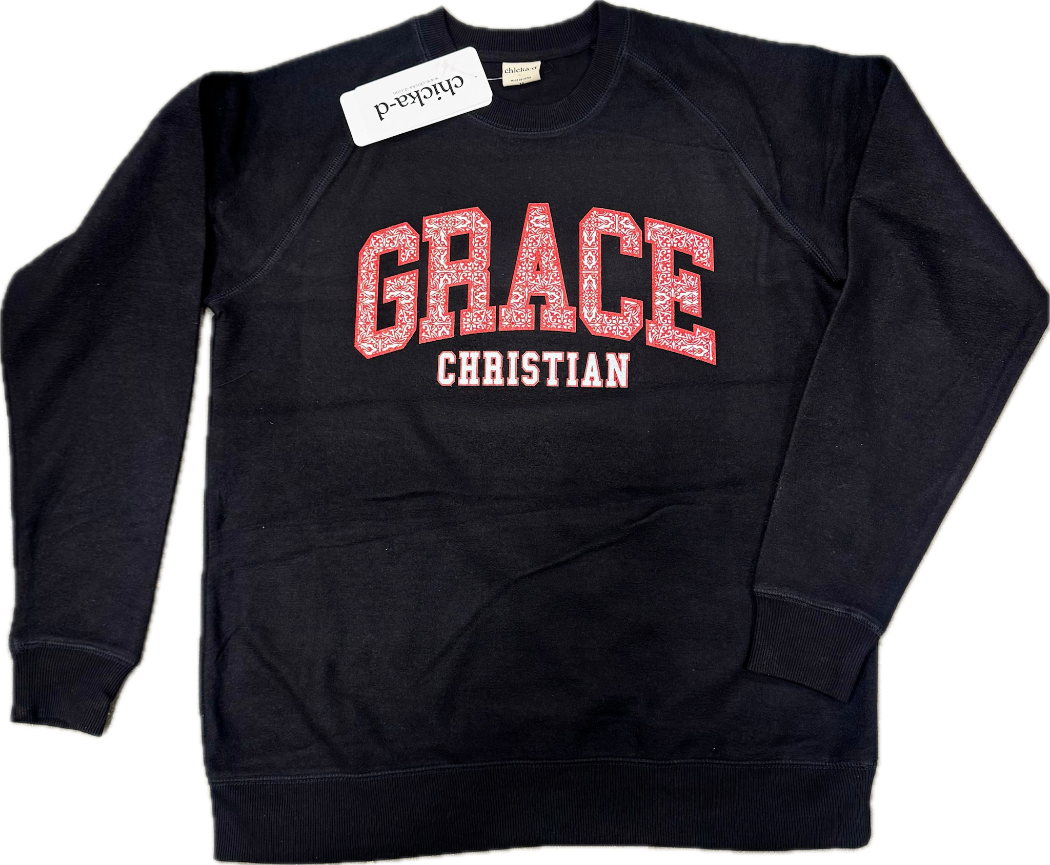 Chicka-D Women's Black Ornate Red Letter Sweatshirt