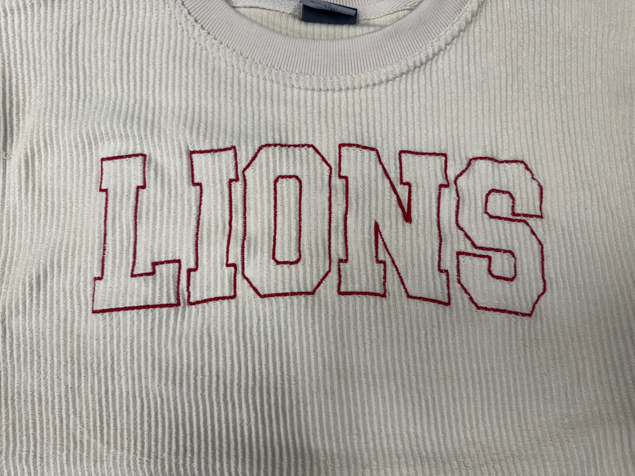 MV Sport Women's Ivory Corded Crew LIONS Sweatshirt