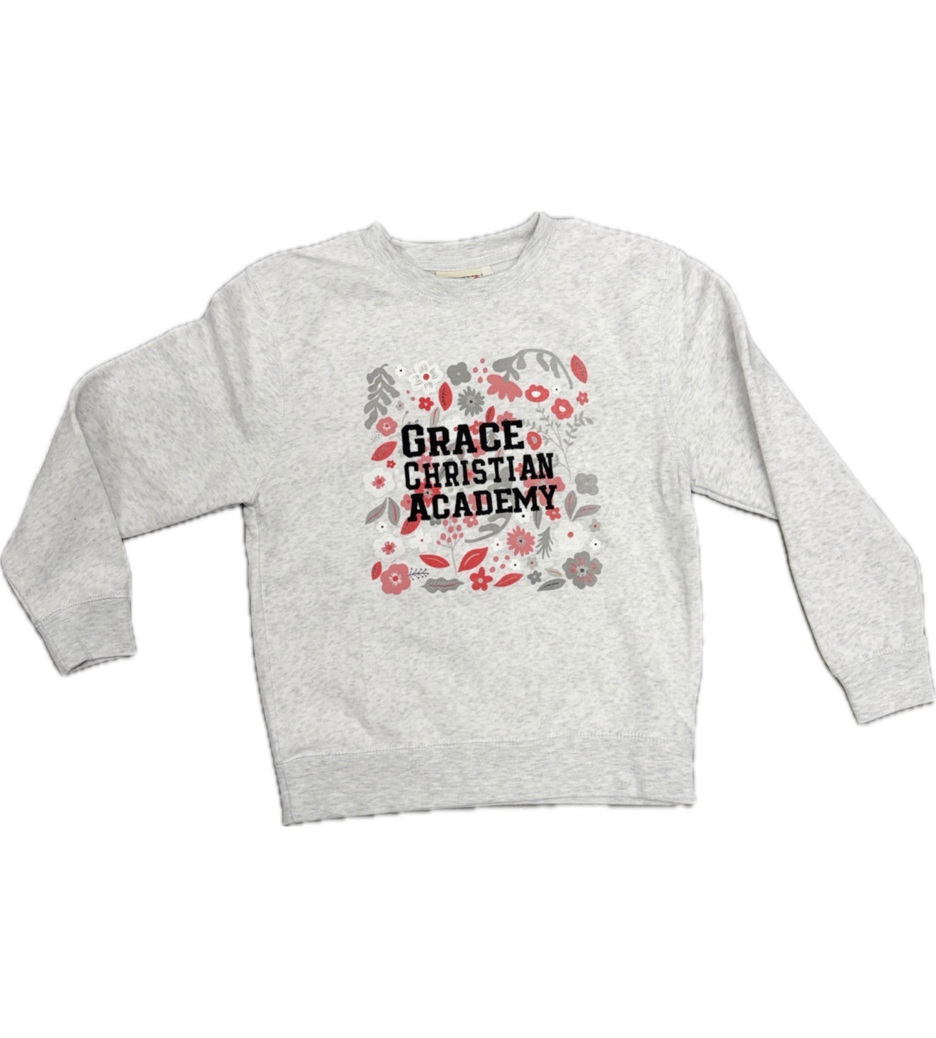 Techstyles Girl Floral Embroidered Light Gray Sweatshirt