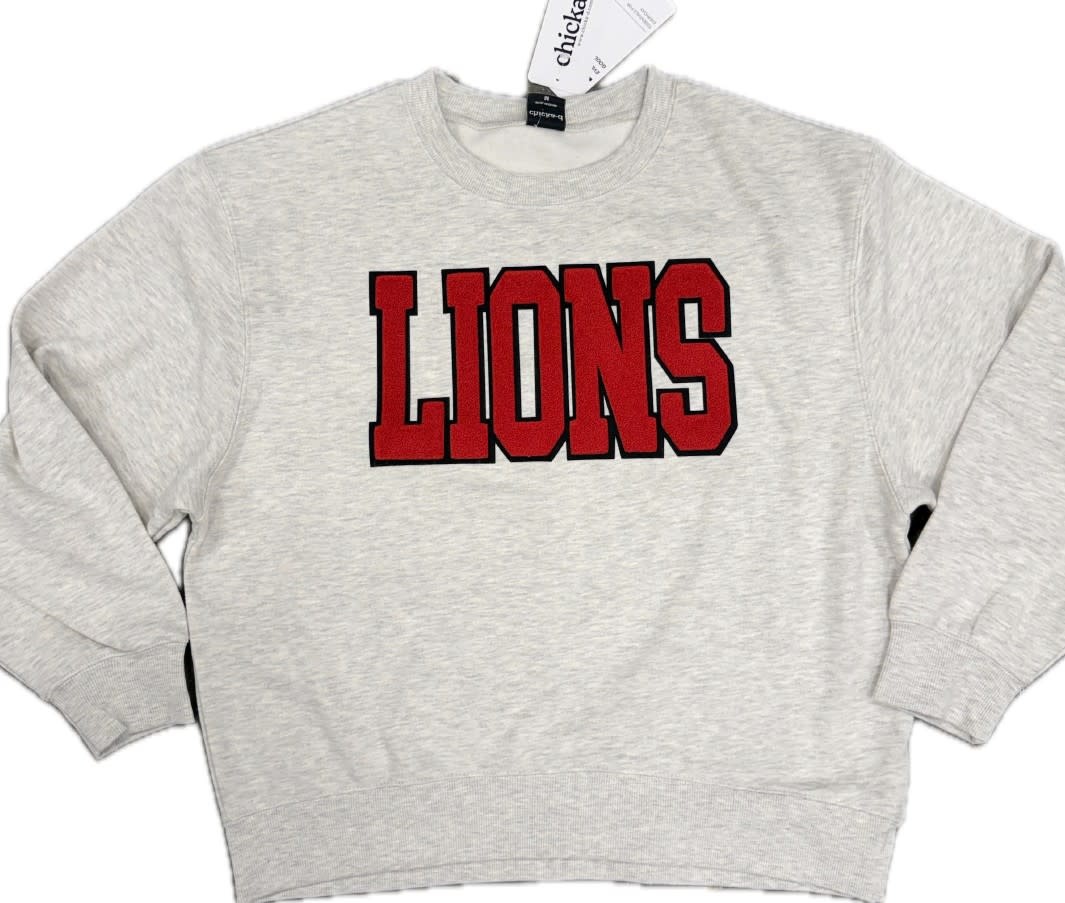 Chicka-D Women's Gray/Red Chenille LIONS Sweatshirt