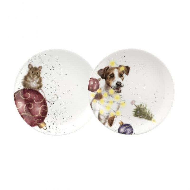 Wrendale Designs 'Dog & Mouse' Coupe Plates - Set of 2