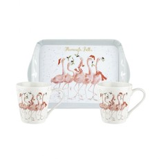 Wrendale Designs 'Flamingle Bells' Mug and Tray Set
