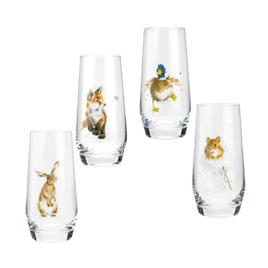 Wrendale Designs Assorted Country Animals Hi-Ball Glasses 19oz S/4
