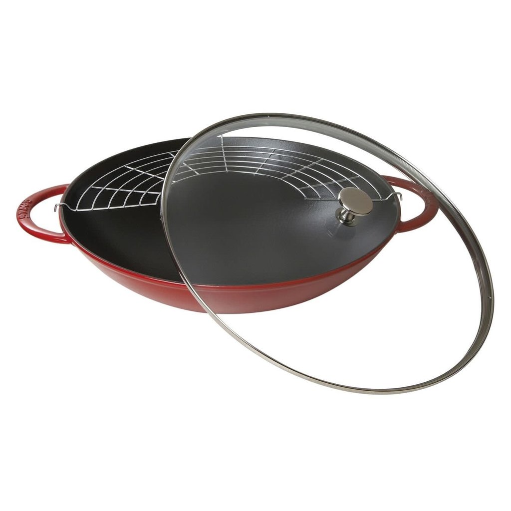 Staub Wok w/Glass Lid 6qt  - Cherry 37cm