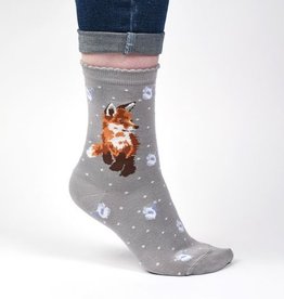 Wrendale Designs Socks - 'Born To Be Wild' Fox - Grey