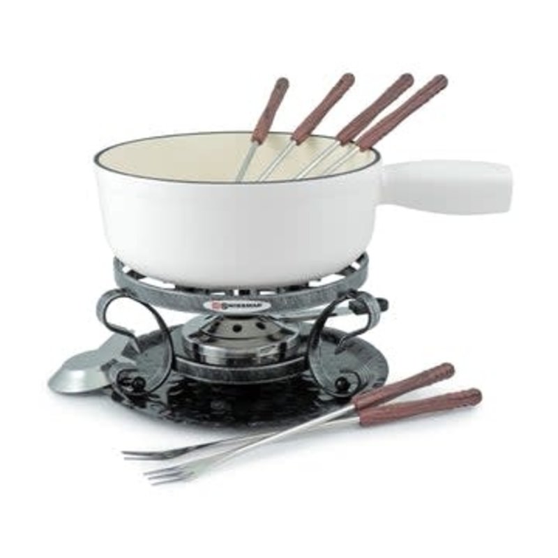 Swissmar Lugano Matte White Cast Iron Fondue Set