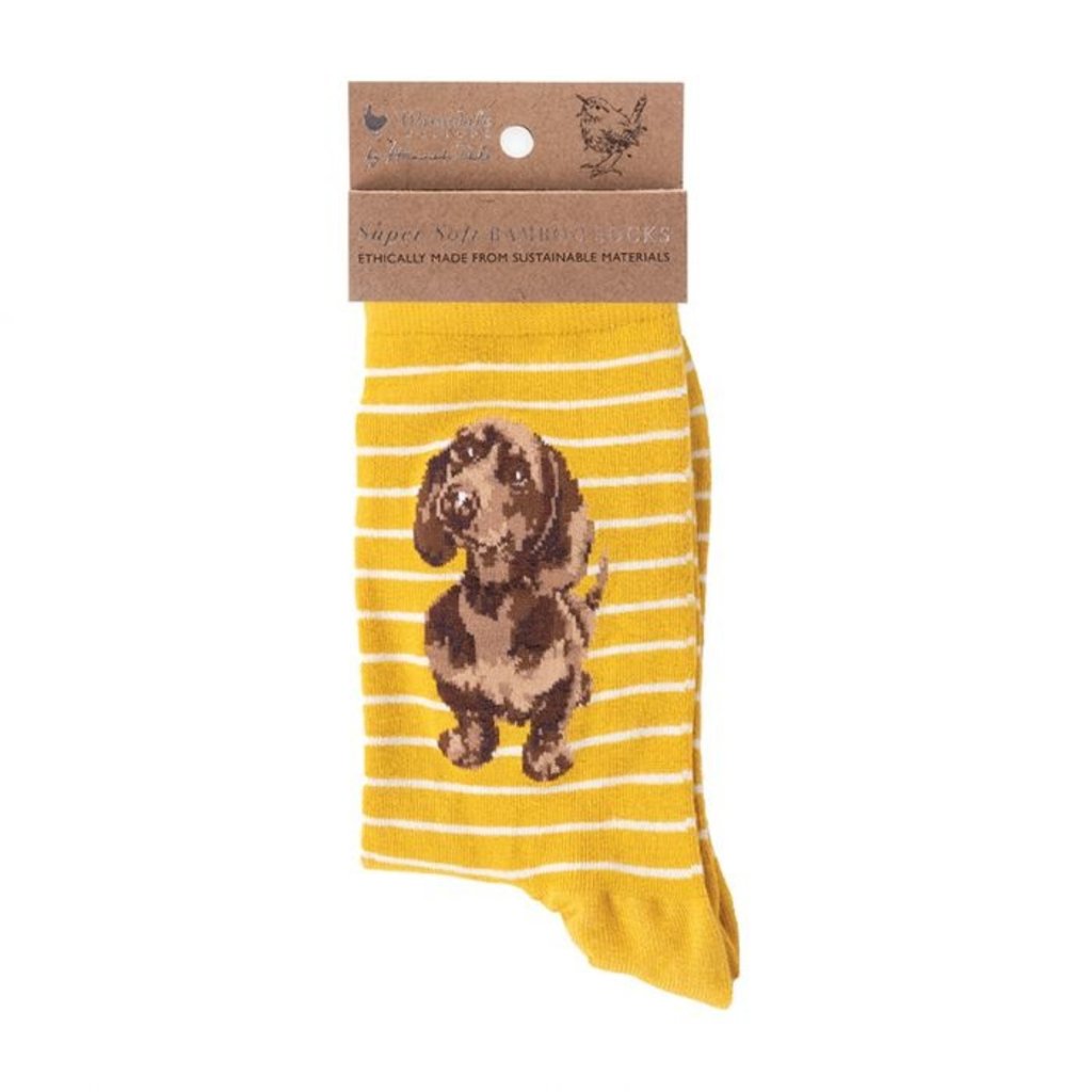 Wrendale Designs 'Little One' Socks Dachshund - Mustard