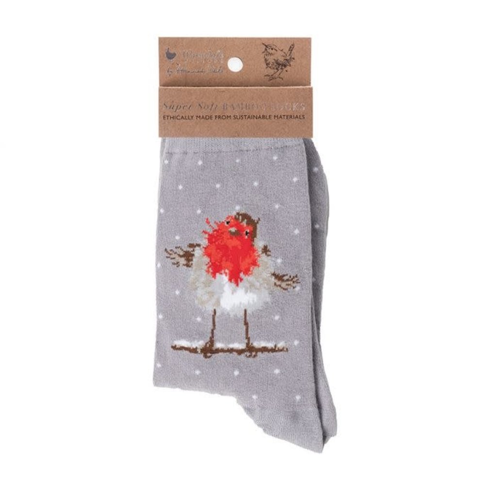 Wrendale Designs 'Jolly Robin' Christmas Socks - Grey