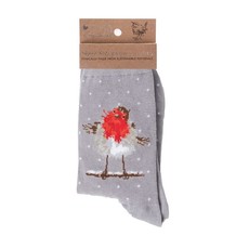 Wrendale Designs 'Jolly Robin' Christmas Socks - Grey