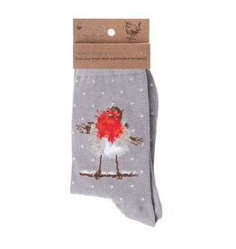 Wrendale Designs 'Jolly Robin' Christmas Socks - Grey