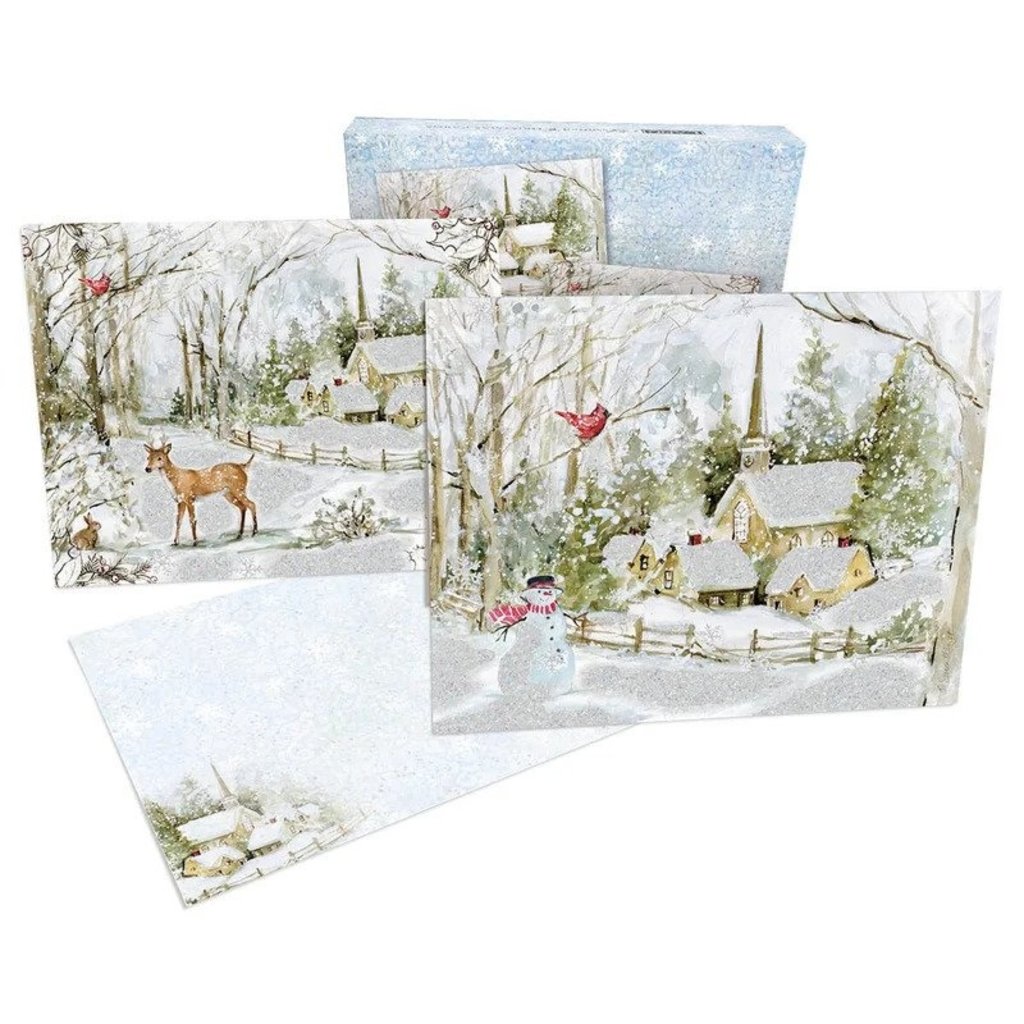 Christmas Cards 18pk  - 2 Designs - Snowy Scene