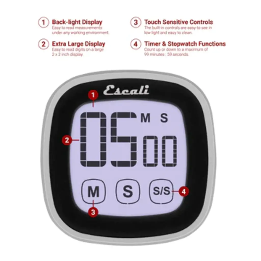 Escali Touch Screen Digital Timer - Black - Magnetic Back