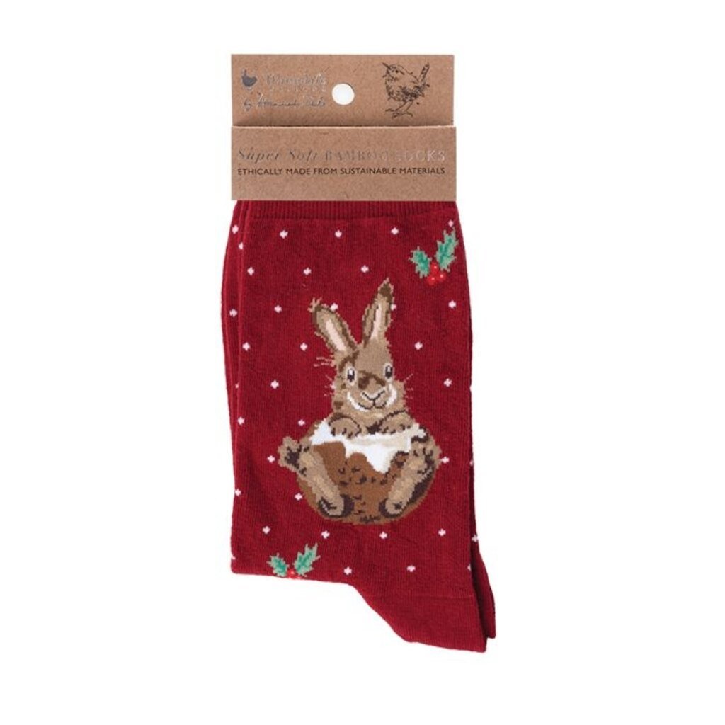 Wrendale Designs 'Little Pud' (Rabbit) Christmas Socks - Red