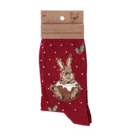 Wrendale Designs 'Little Pud' (Rabbit) Christmas Socks - Red