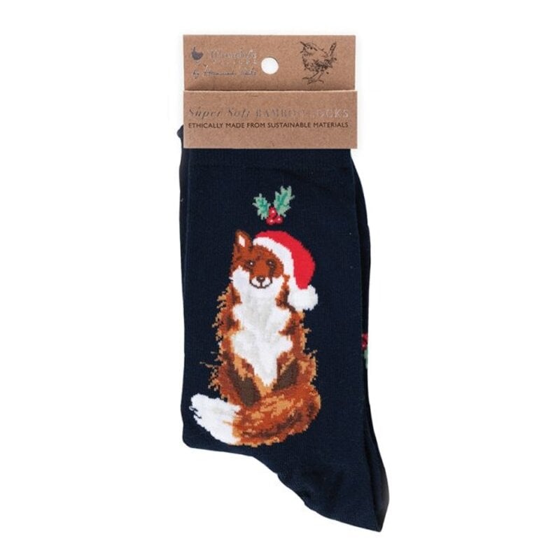 Wrendale Designs 'Festive Fox' Navy Christmas Socks