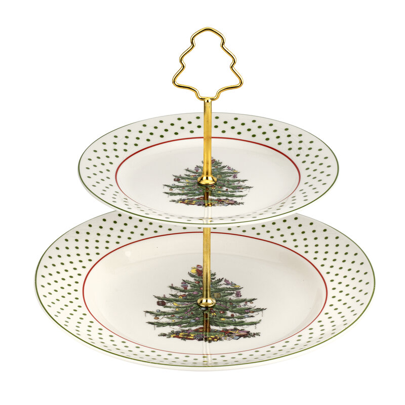 Christmas Tree Polka Dot 2 Tiered Server -10"