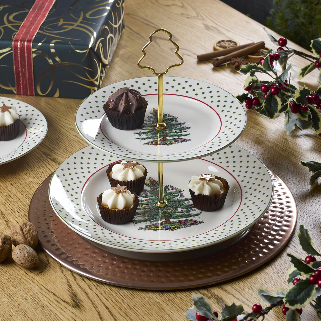 Christmas Tree Polka Dot 2 Tiered Server -10"