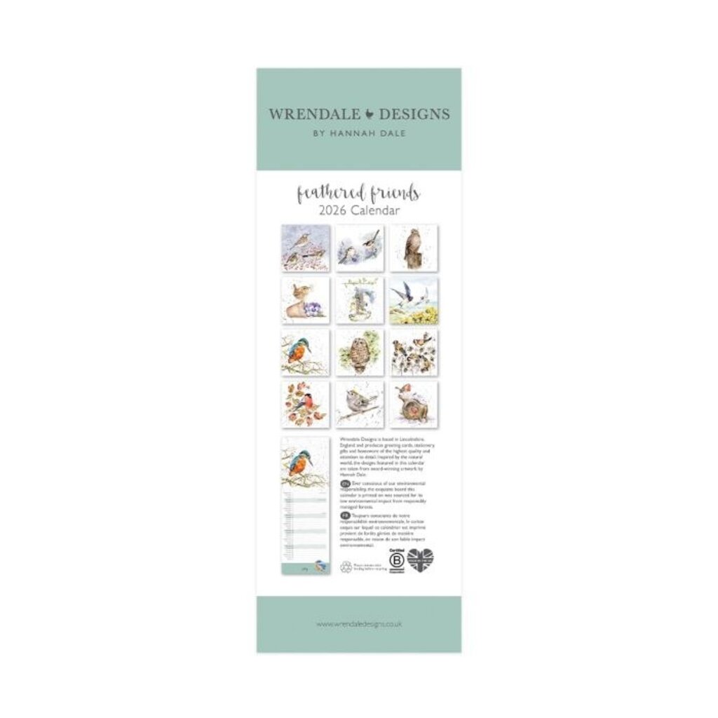 Wrendale Designs 'Feathered Friends' Slim Calendar - 2026