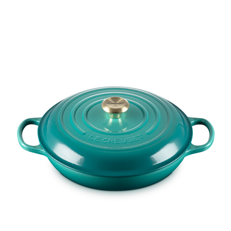 Le Creuset Braiser 3.5L 30cm - Bleu Riviera w/ Gold Knob