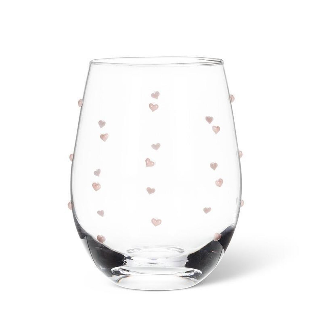 Abbott Pink Hearts Stemless Wine Glass
