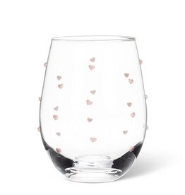 Abbott Pink Hearts Stemless Wine Glass