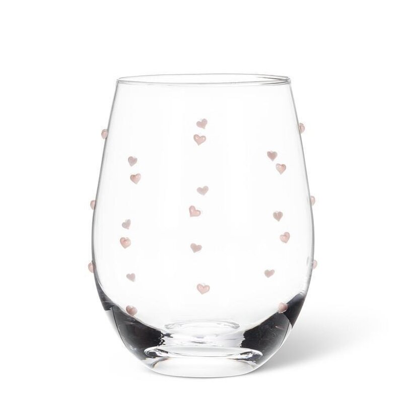 Abbott Pink Hearts Stemless Wine Glass