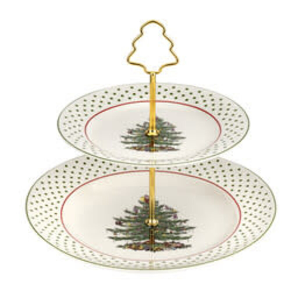 Christmas Tree Polka Dot 2 Tiered Server -10"