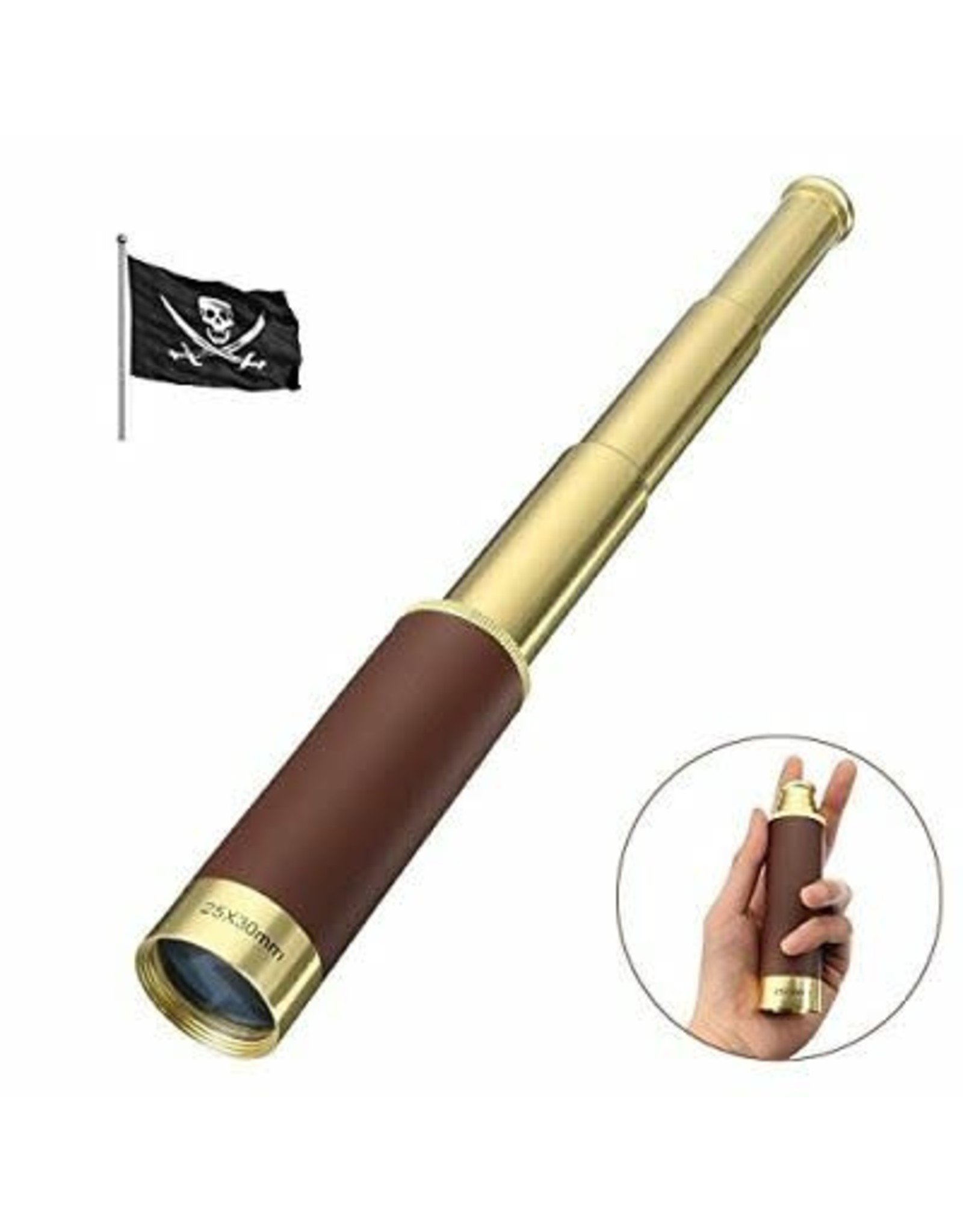 25x30 Zoomable Spyglass Pirate Brass Telescope Collapsible Handheld