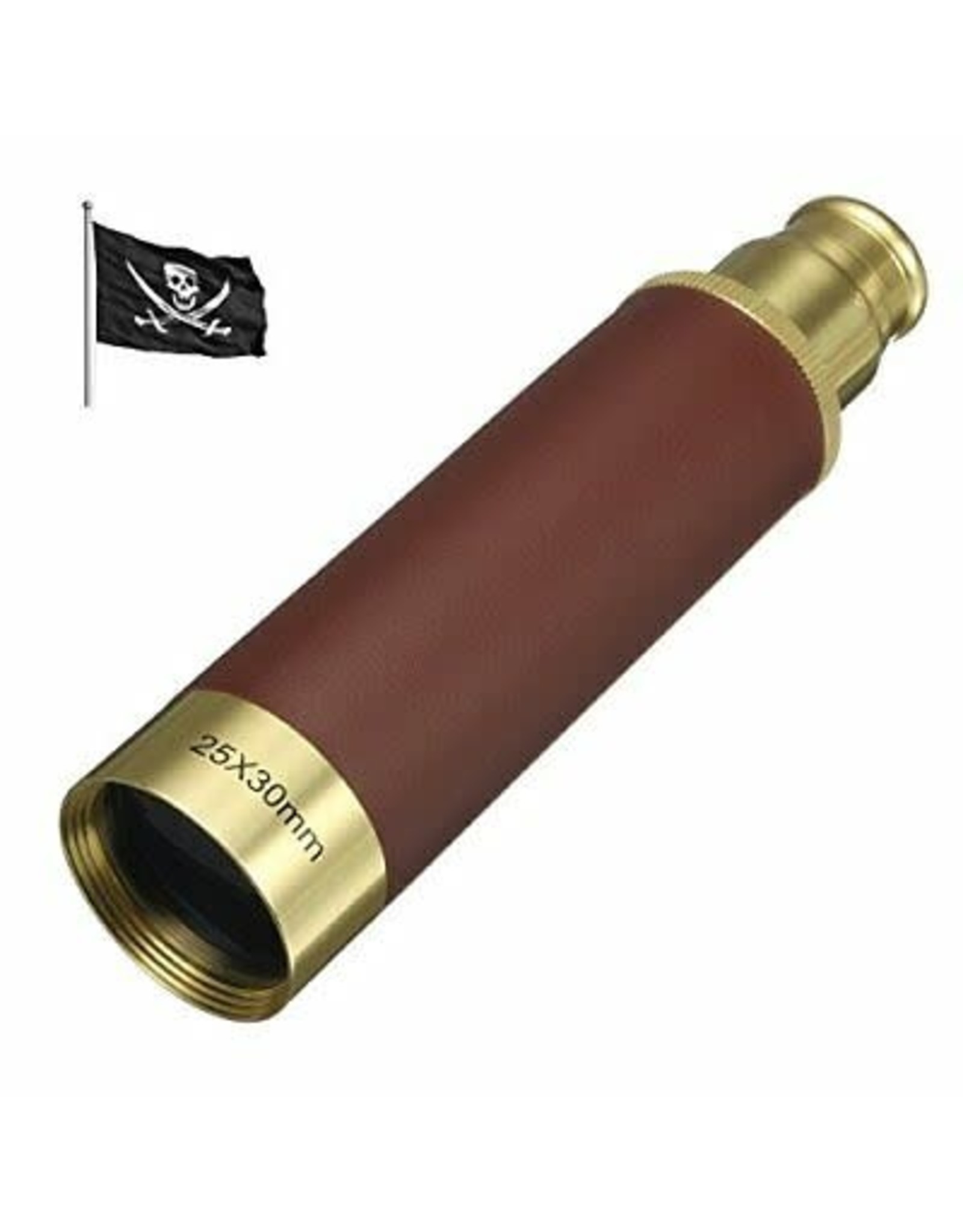 thumbnail interactive-video image 1 of Pirate Brass Telescope - 25x30 Collapsible Spyglass With Real Glass Optics For Kids & Adults 1 of 10