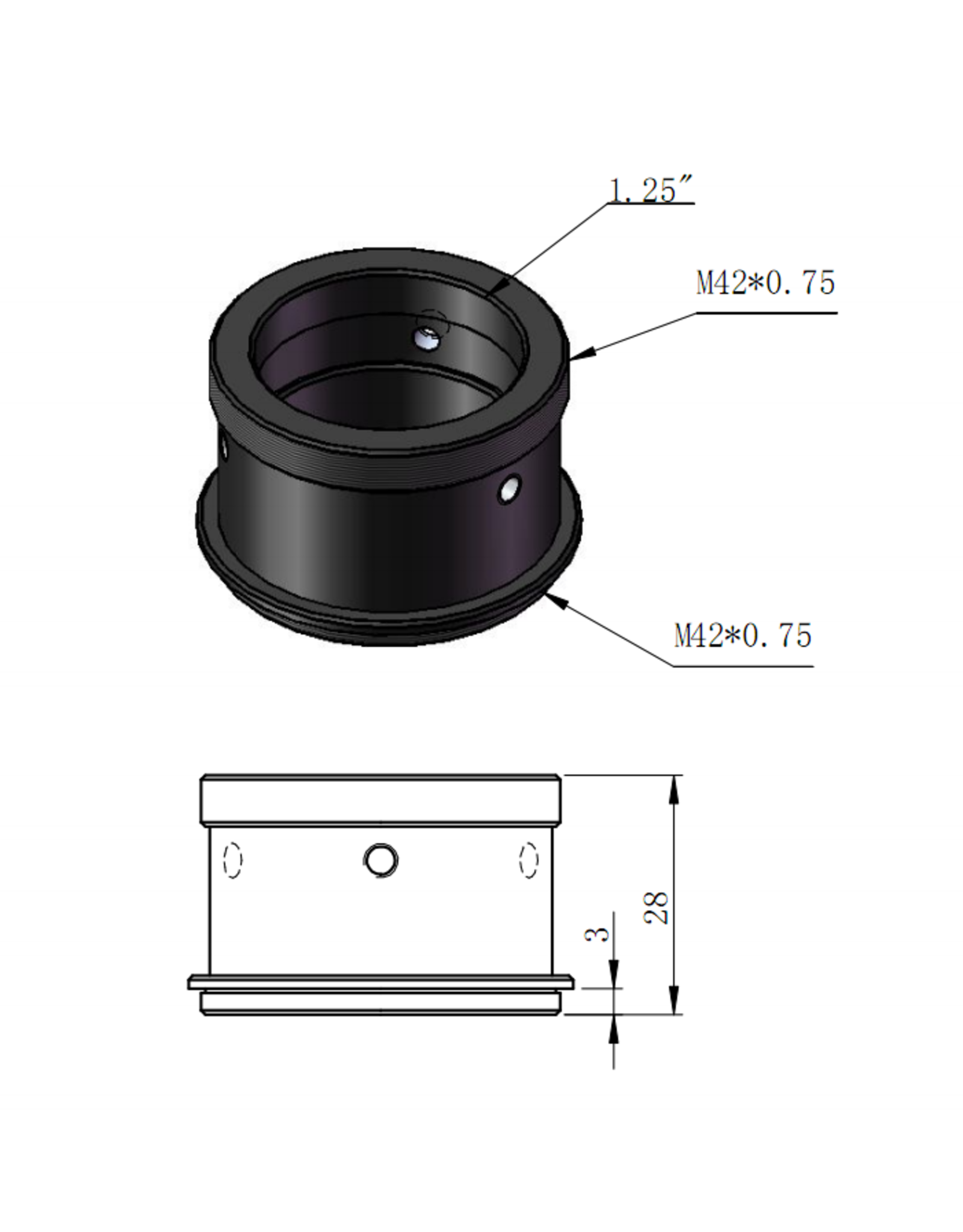 ZWO ZWO Eyepiece Holder / Visual Back (1.25") with M42x0.75 Male/Male Threads # T2-1.25M