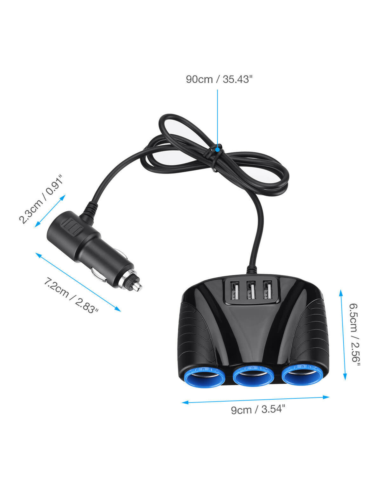 Cigarette Lighter Socket 3 USB Charger Splitter 12V Outlet Power Adapter Car