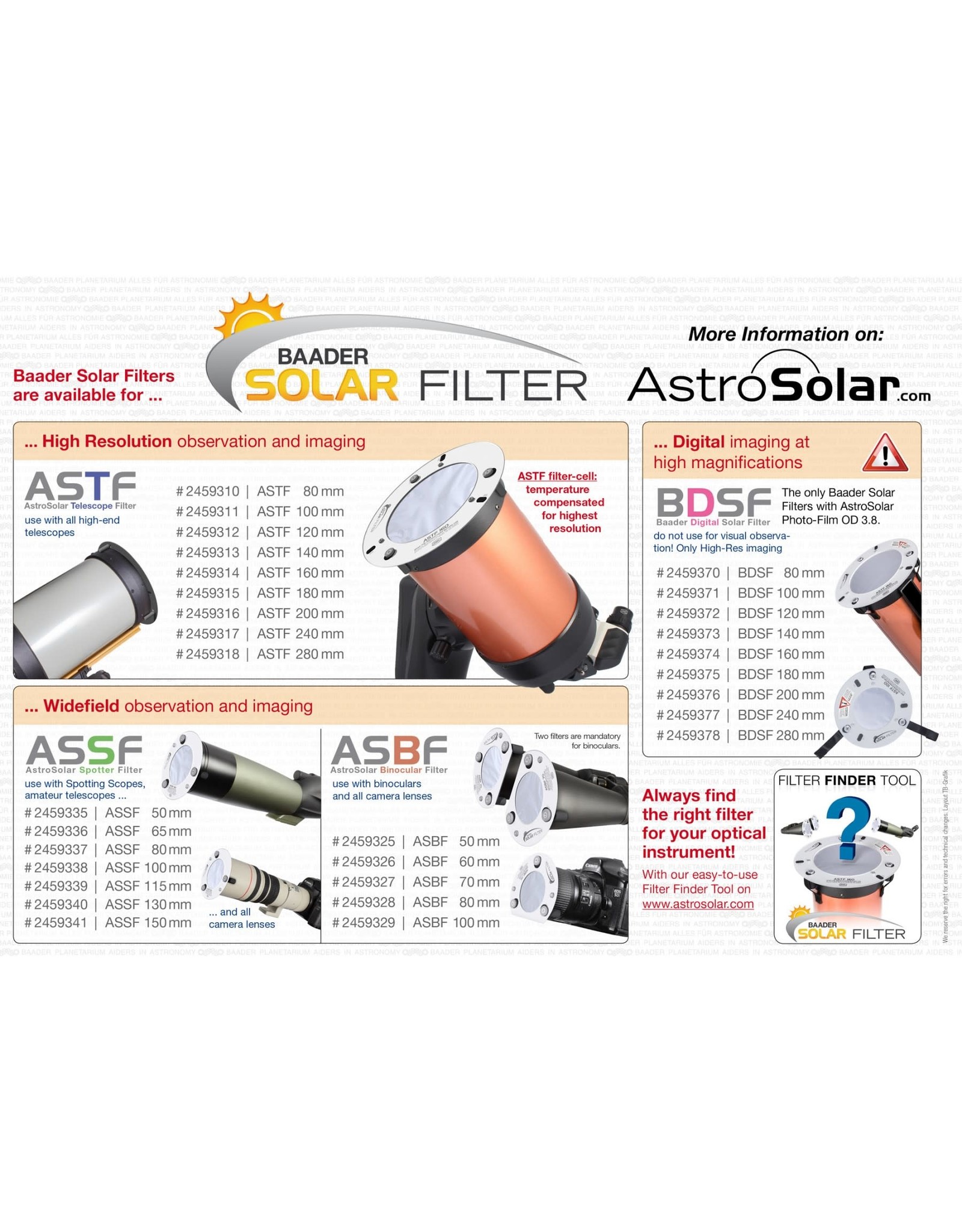 Baader Planetarium Baader ASTF: AstroSolar Telescope Filter OD 5.0 (Specify Size)
