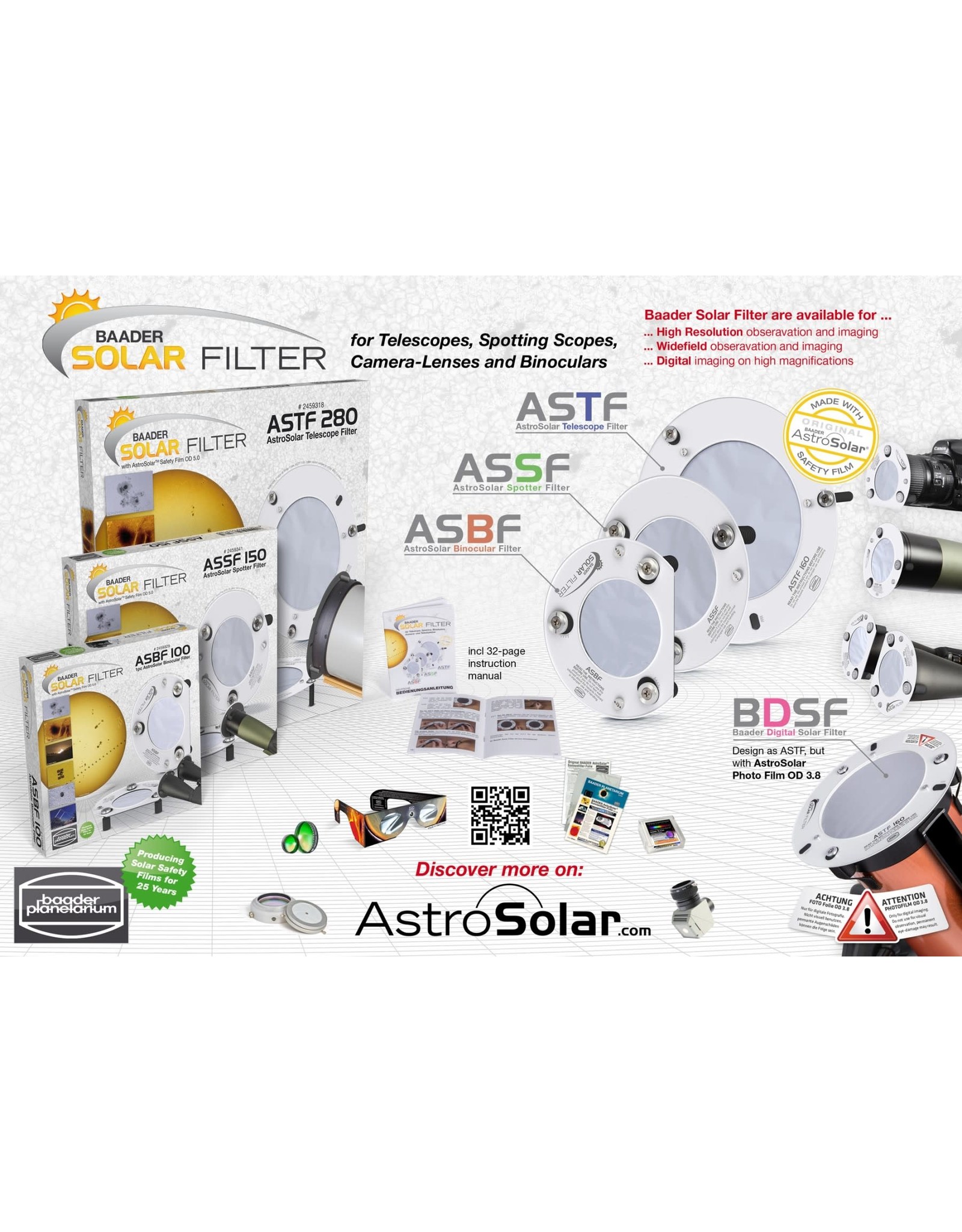 Baader Planetarium Baader BDSF: OD 3.8 Baader Digital Solar Filter (Specify Size)