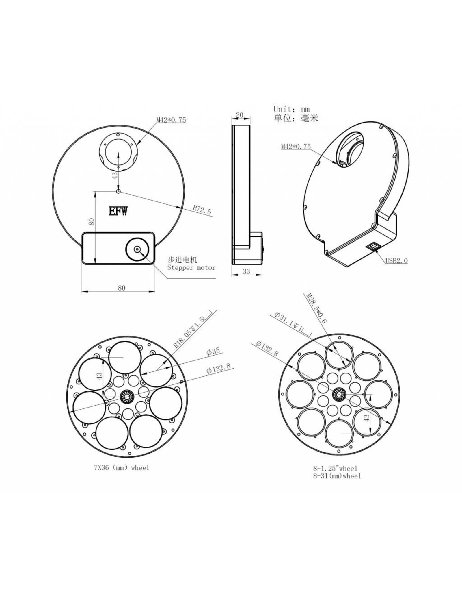 ZWO ZWO NEW 7-Position EFW Color Filter Wheel for 36mm Filters