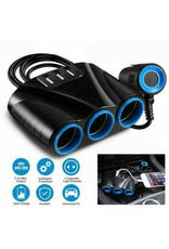 Arcturus Products 12v DC Three Cigarette Lighter Socket 3 USB Charger Splitter 12V Outlet Power Adapter